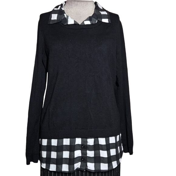 Adrianna Papell Plaid Collared Sweater Size Medium - Picture 1 of 4